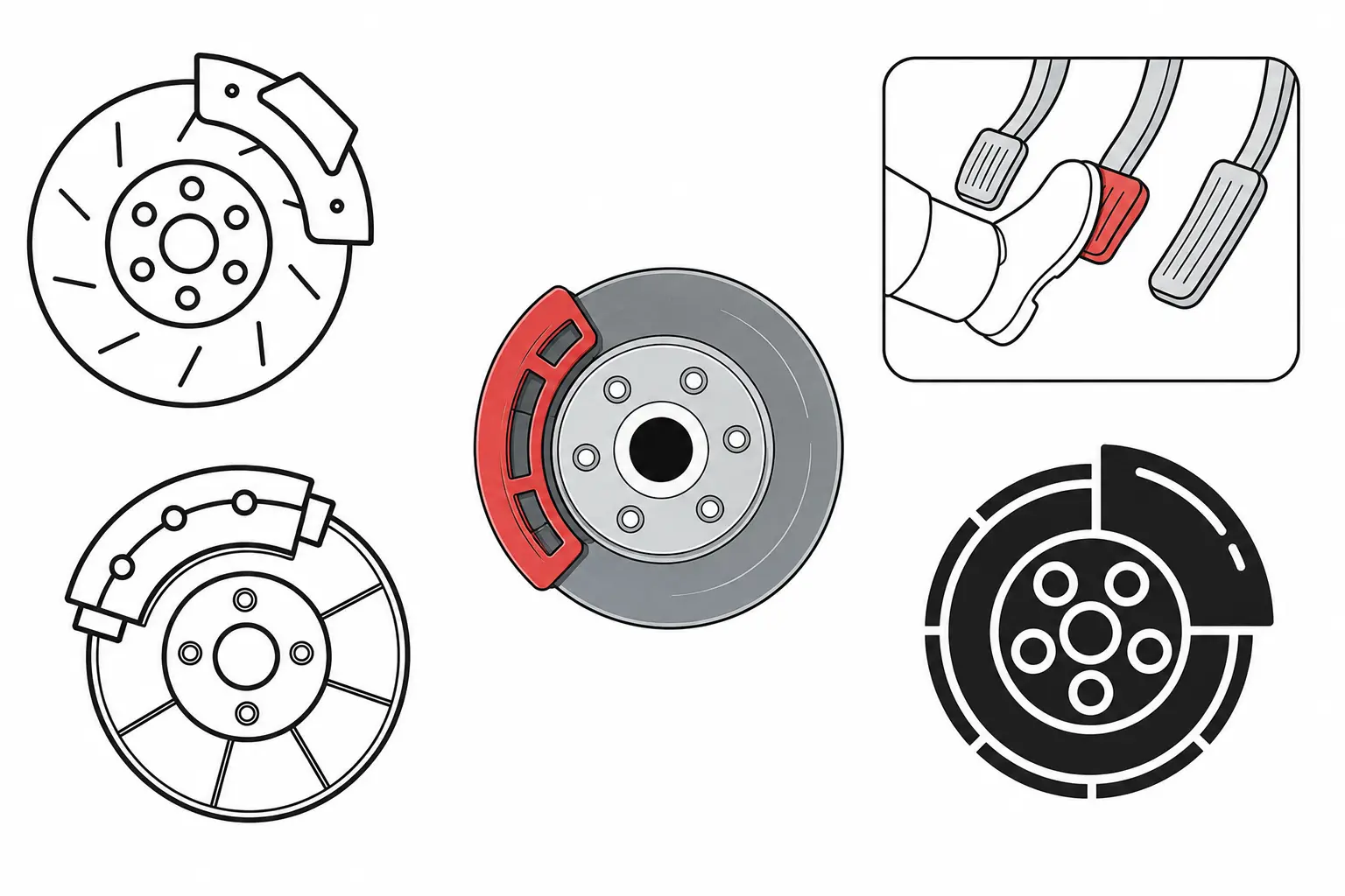 Desenho ilustrativo de componentes do sistema de freios automotivo